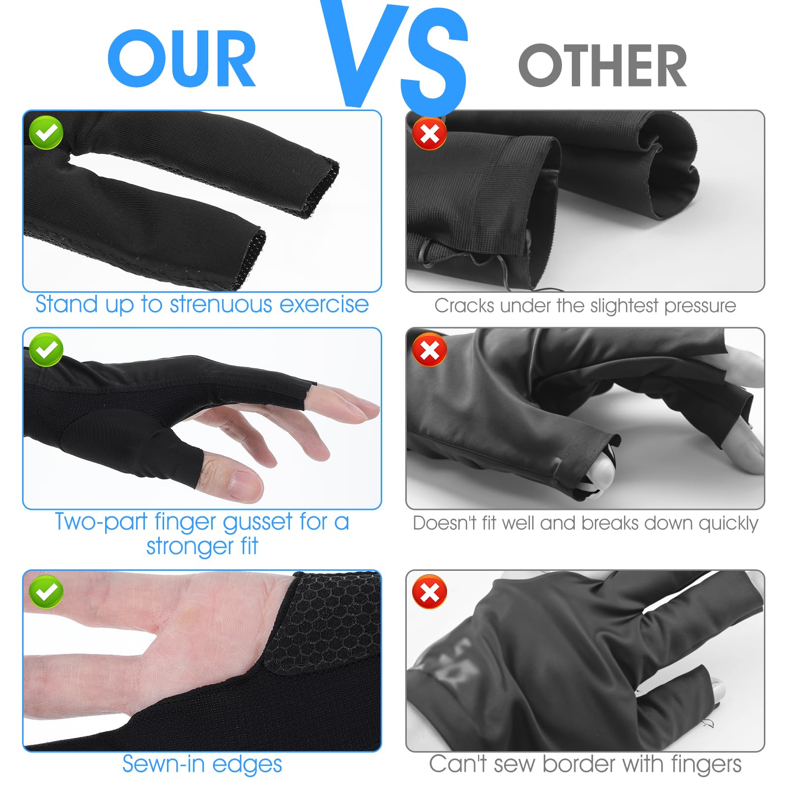 Guantes de billar para mano izquierda, guantes de billar para hombres, proceso de empalme, taco de billar, guantes deportivos, tallas populares, guantes elásticos de 3 dedos, guantes de billar
