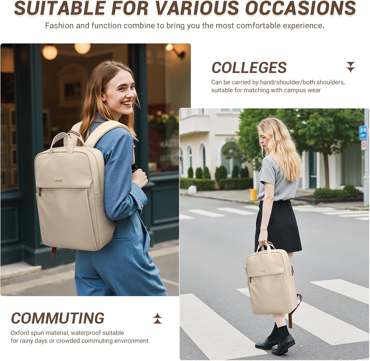 GOLF SUPAGS Women Laptop Backpack Fits 15.6 Inch Notebook Casual Daypack Everyday Bag for Work Travel College Backpack Book Bags (Apricot) - Image 6