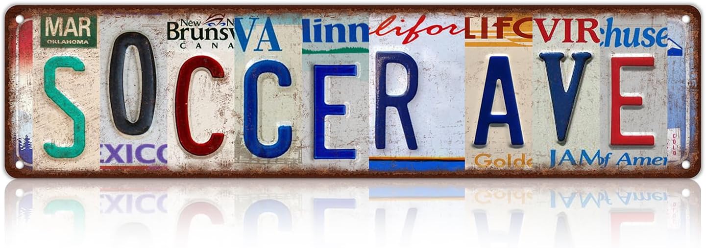 Vintage Soccer Ave Wall Decor Street Signs Metal Tin Signs 16 x 4 Inches