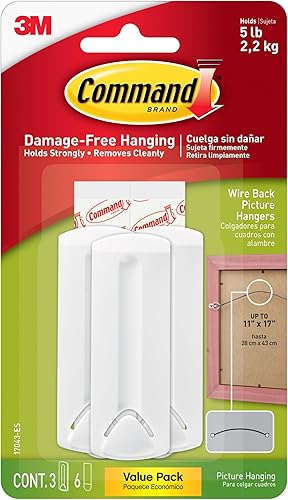 Command 5 lb Wire Back Picture Hangers, 3 Wire Back Hangers and 6 Command Strips