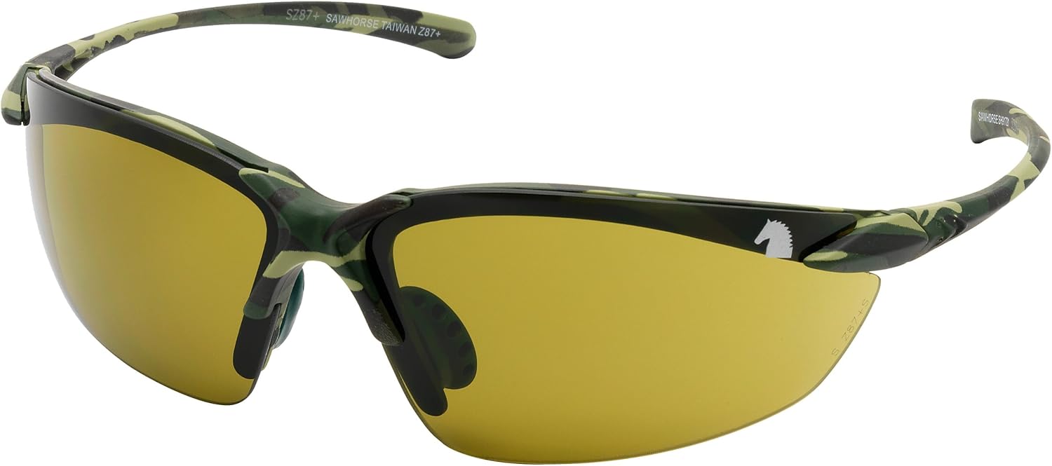 SawHorse SH91721 Safety Eyewear Saw Collection, HD Green Lens, Military