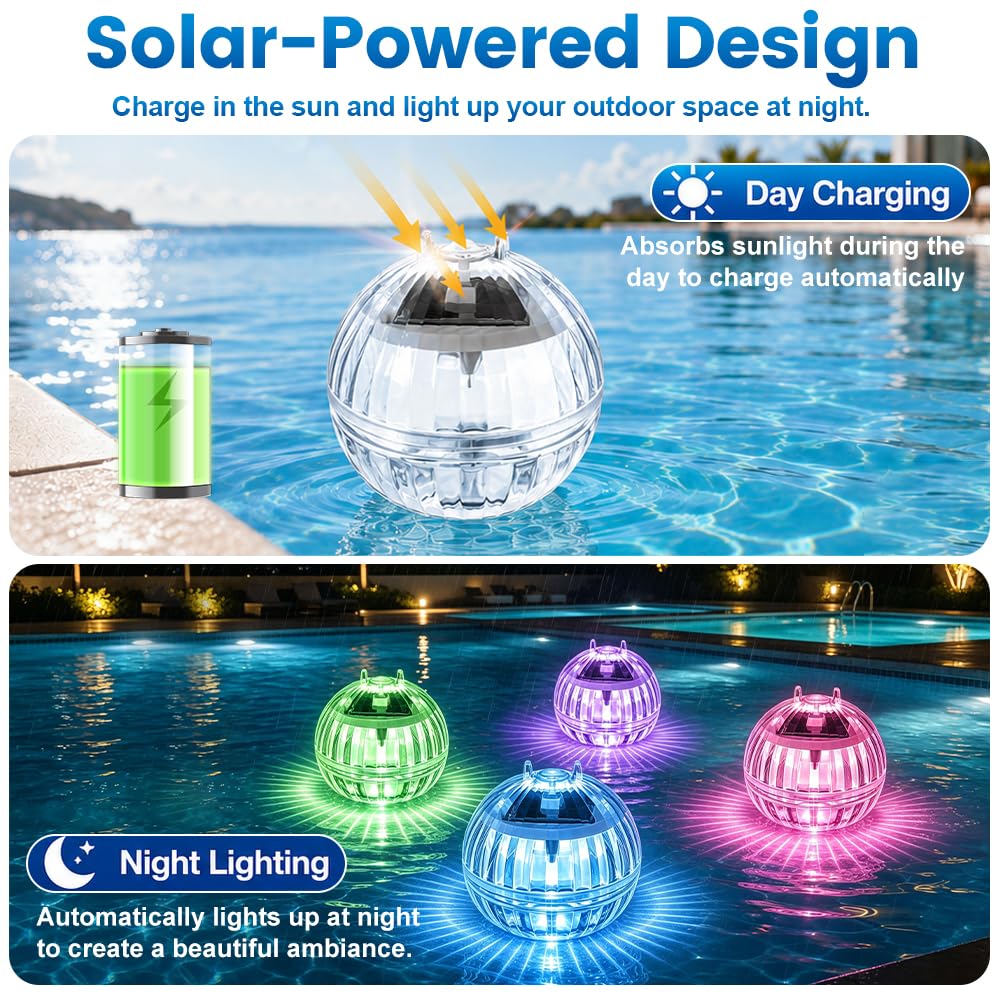 4 Pezzi Lampade Piscina Solari, Lampada Piscina Galleggiante Solare, Luce Solare per Piscina Galleggiante, Accessori per Illuminazione per Piscine, Stagni, Fontane e Fiori da Giardino