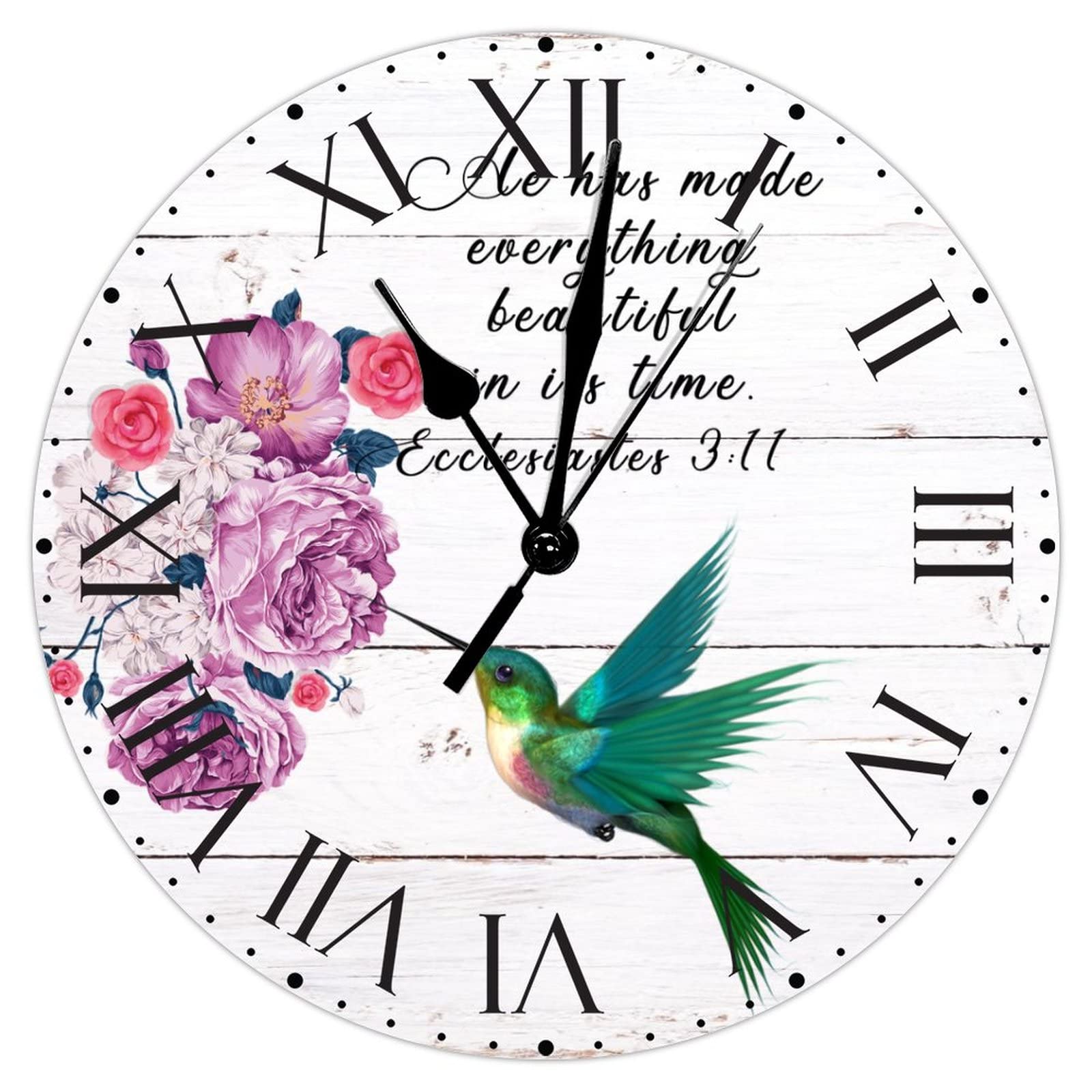 Horloge murale en PVC He Has Made Everything Beautiful fleur violette