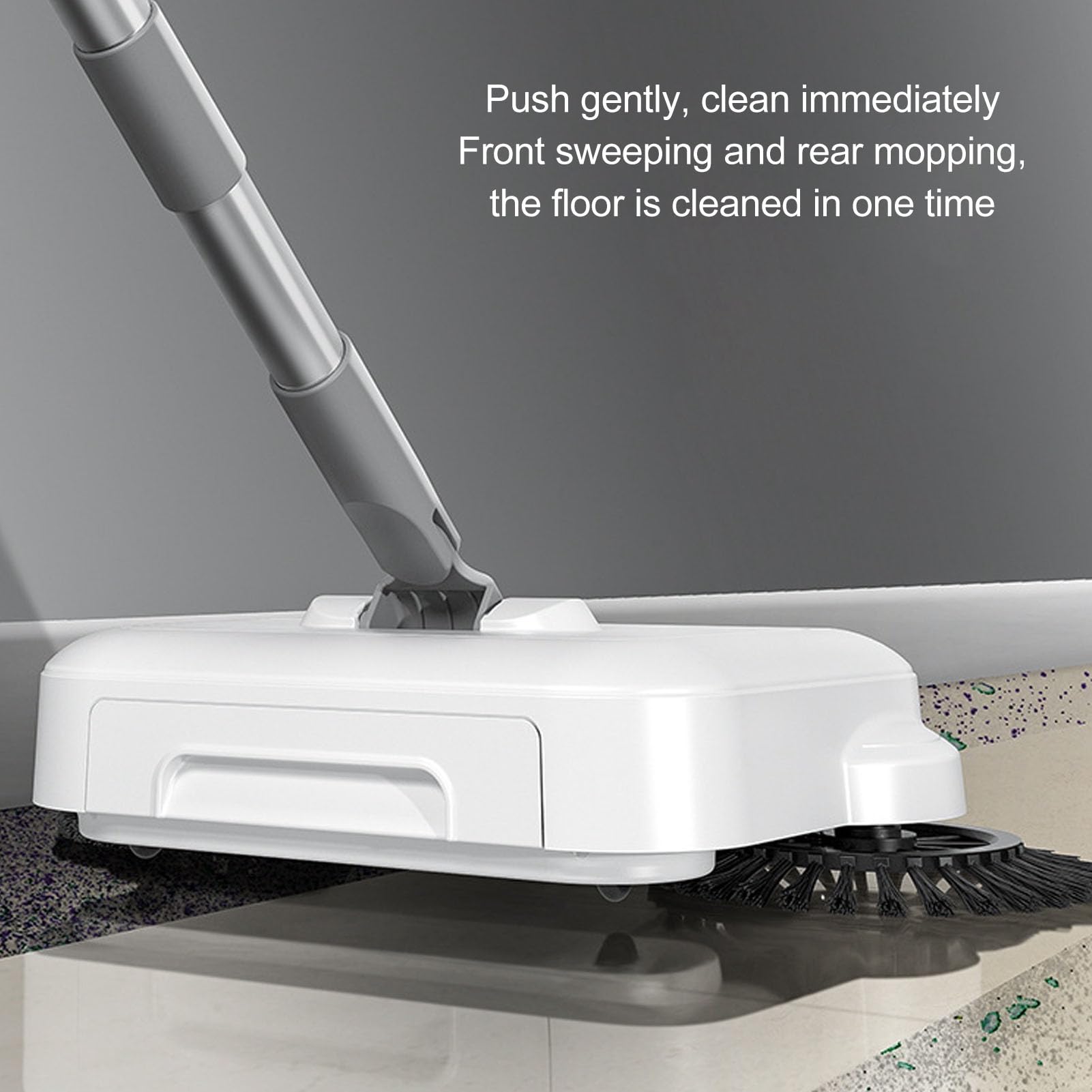 Escoba Manual de Empuje, Mopa de Limpieza de Pisos, Diseño Giratorio 360 Grados 2 en 1 Plegable Compacto para Uso en Seco y Húmedo, Mango de Acero Inoxidable con Cerdas Suaves y Gr