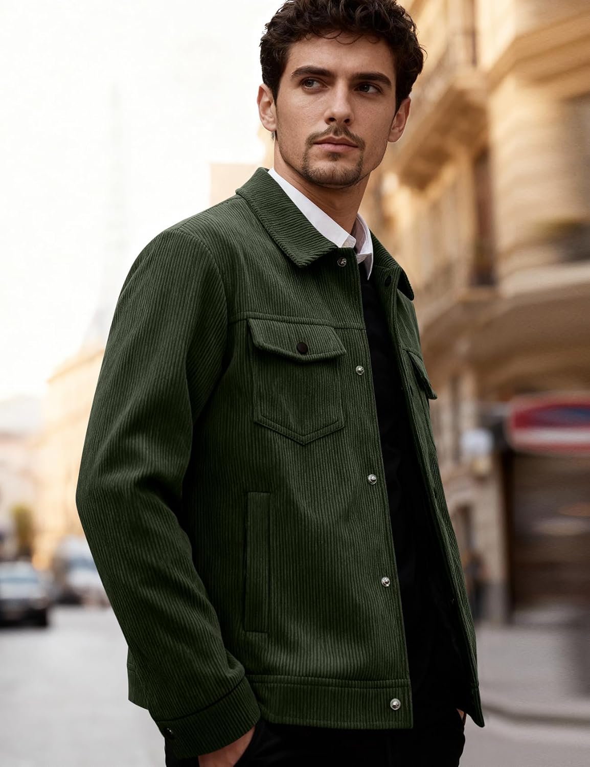 Kissonic Men's Corduroy Shacket Long Sleeve Snap Button Mens Corduroy Shirts Casual Work Jackets - Image 5