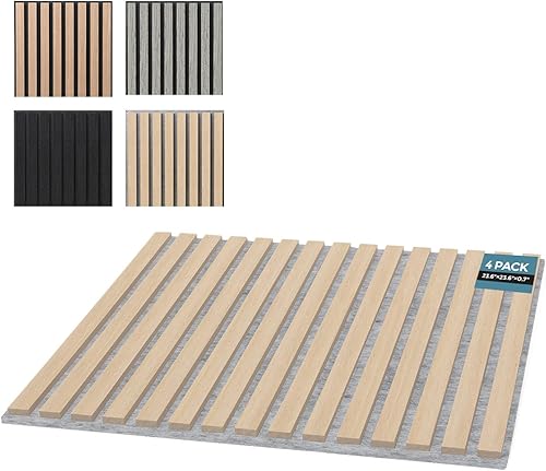 Miniatura 9 de AKUMAX Paquete de 4 paneles de madera de 4 x 24 x 24 pulgadas, paneles de pared 3D de madera, paneles decorativos insonorizados (nogal) Nuez,Roble