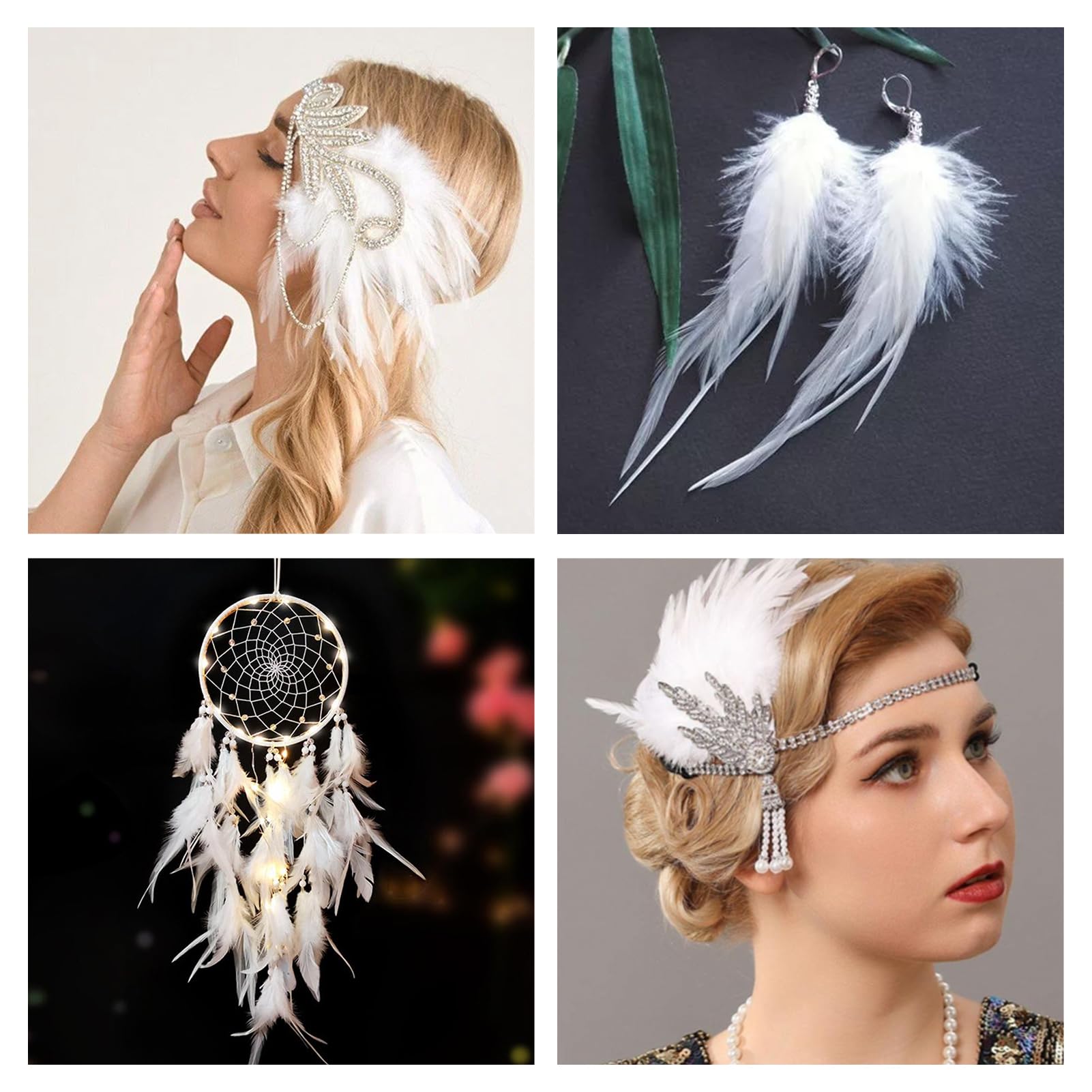 whitefeather Craft Feathers Bulk Pack - 300PCS Assorted Colorful Feathers for Crafting, Hat Decorating, Carnival DIY Projects (4-6 Inch Small Feathers, Synthetic Craft Materials) (White) — view 7