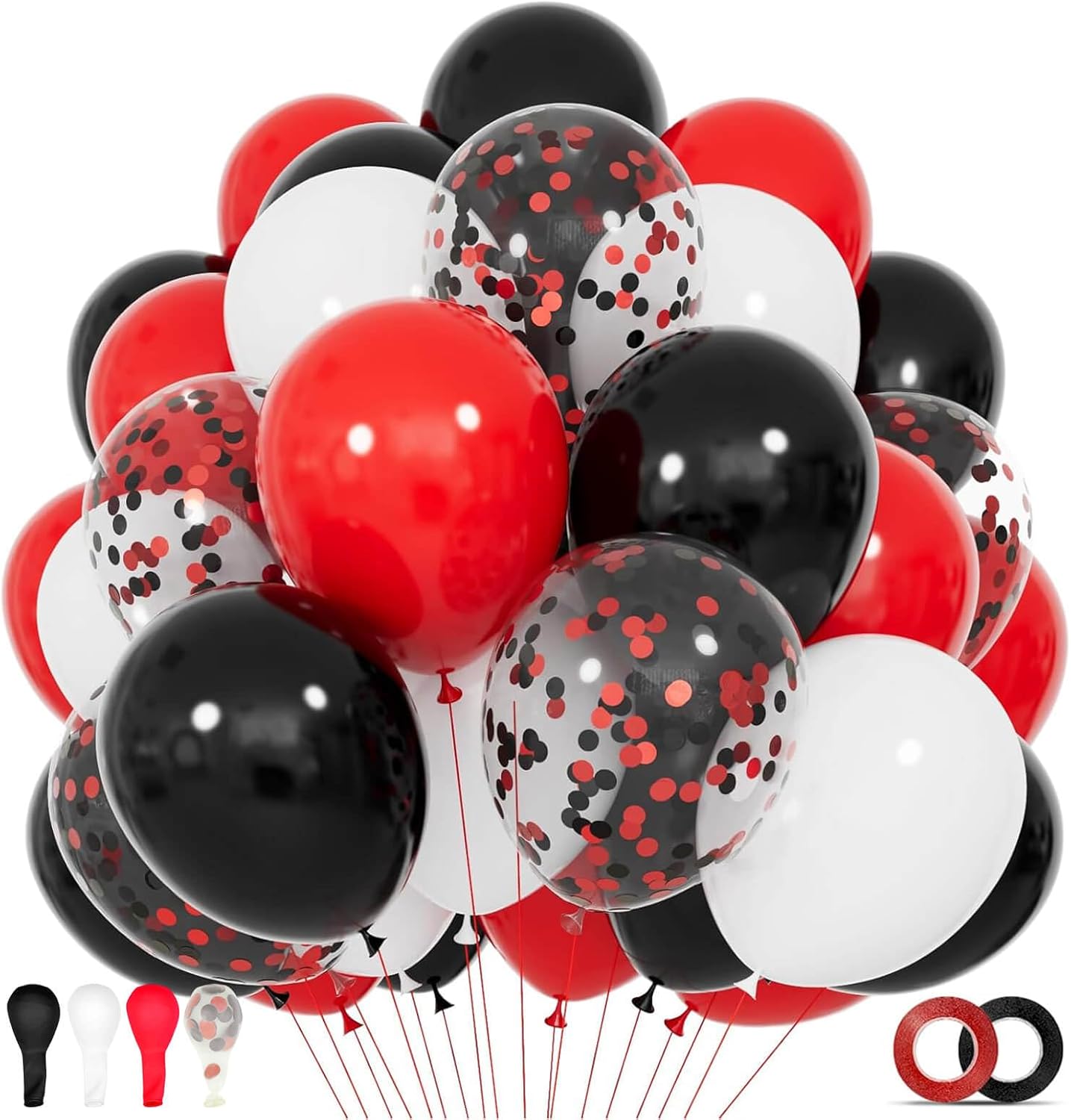 68Pcs Red Black White Latex Balloons 12 Inch with Black Red Confetti Balloons for Birthday, Wedding, Baby Shower, Graduation Poker Card Party.