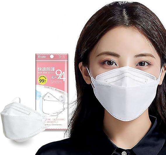 Amazon Kf94マスク 大人用 魚口型 立体マスク 使い捨て ホワイト 男女兼用 4層構造 3d立体構造 耳が痛くならない 口紅が付きにくい メガネが曇りにくい 息がしやすい 個別包装 5枚 Brodio 布マスク