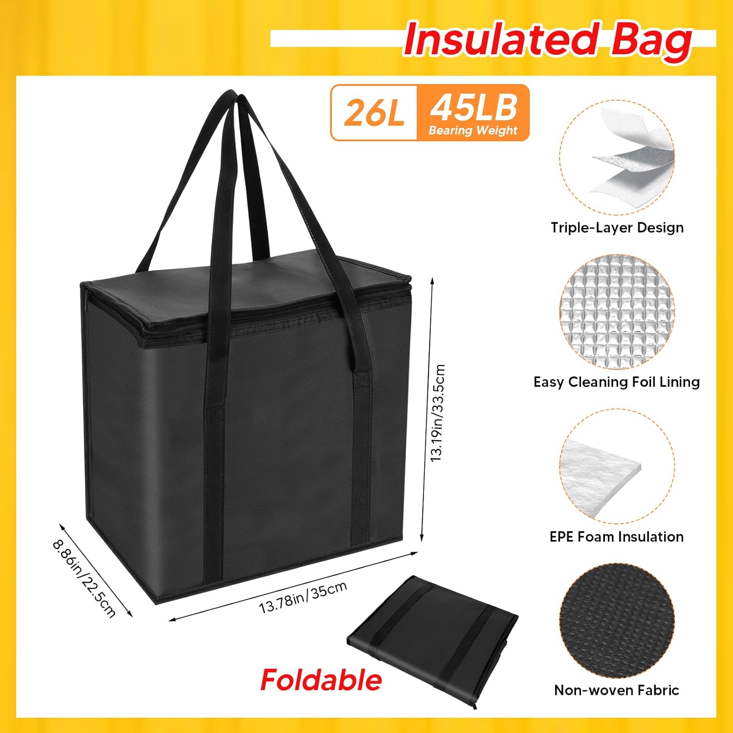 Reusable 6 Cup Drink Carrier with Handle and Insulated Bag for Hot and Cold Drink/Food, Foldable Plastic Cup Holder and Large Capacity Insulated Food Bag for Travel and Delivery - Image 3