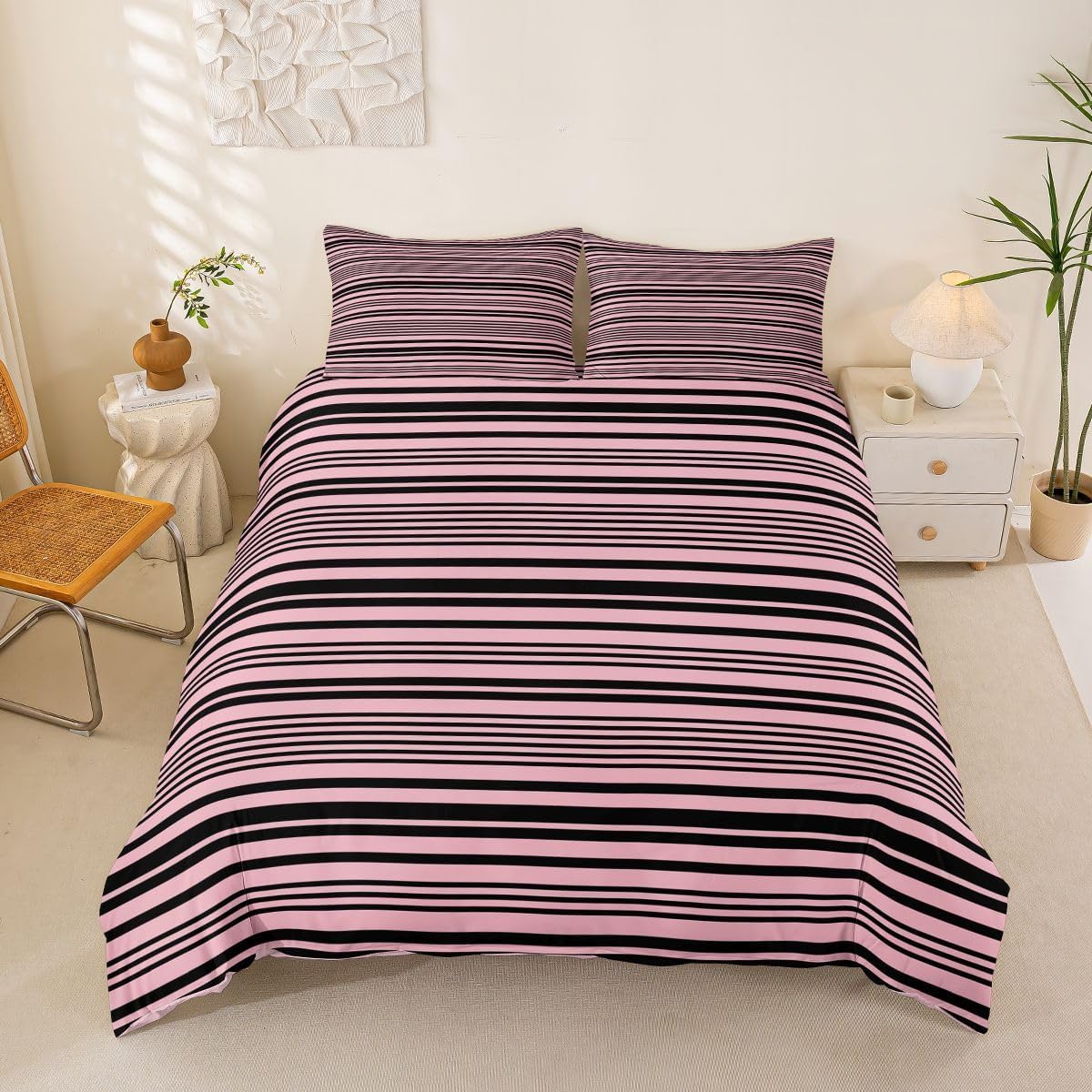 jejeloiu Stripes Duvet Cover Toddler Size Geometric Bedding Set for Boys Girls Abstract Art Comforter Cover Bedroom Decor 2Pcs No Comforter Zipper Closure with 1 Pillowcase