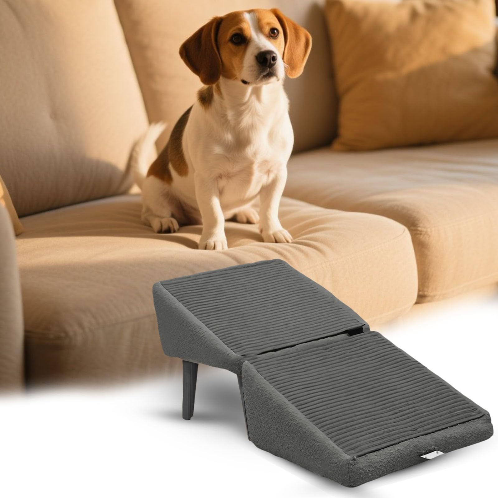 Rampe pour chiens et chats, marches antidérapantes, design léger et portable, aide à l'escalade robuste pour lit, canapé et voiture (gris, taille unique)