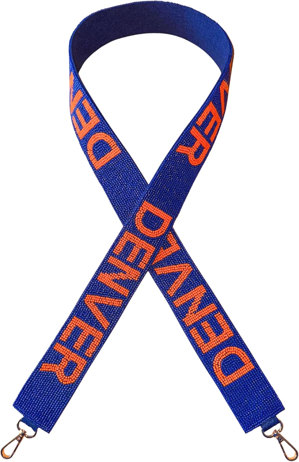 Lashicorn Denver Blue Beaded Purse Strap Orange Letters 45” Pro Football Stadium Approved Clear Bag Gold Hardware Sports College Colorado