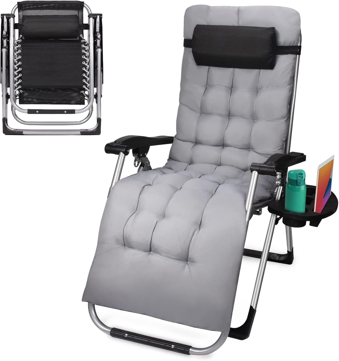 Suteck Oversized Zero Gravity Chairs,500LBS Folding Reclining Lounge Chair with Removable Pad and Cup Holder Adjustable Ergonomic Patio Recliner for Outside Indoor Beach Office Lawn Yard Camping Gray : Patio, Lawn & Garden