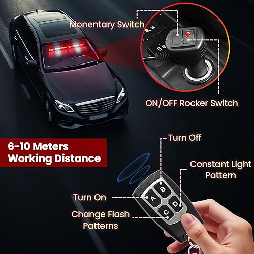 Miniatura 3 de FEELOTAM Barra de luces estroboscópicas de emergencia 2 en 1 para vehículos, camiones, rojo y blanco, 23 patrones de flash, 2 luces de advertencia