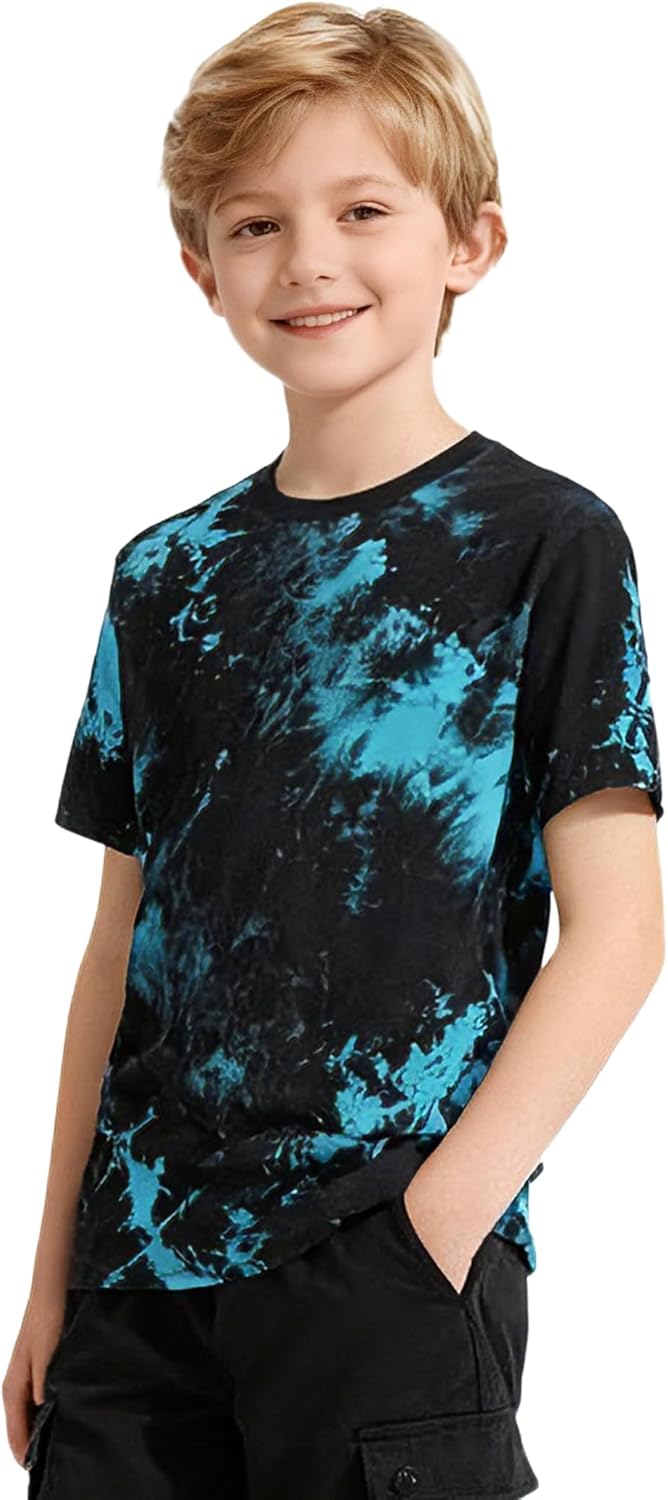 Boys Tie Dye Shirt Cotton Short Sleeve Tshirts for Boys Summer Tops Kids Clothes Size 5-14 Years - Image 2