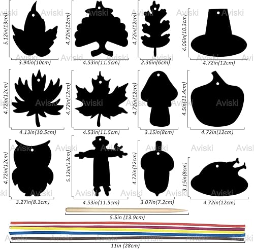 Miniatura 2 de Aviski 80 piezas de arte de rascar arco iris de Acción de Gracias, manualidades de papel de otoño para niños, decoración colgante de calabaza, arce