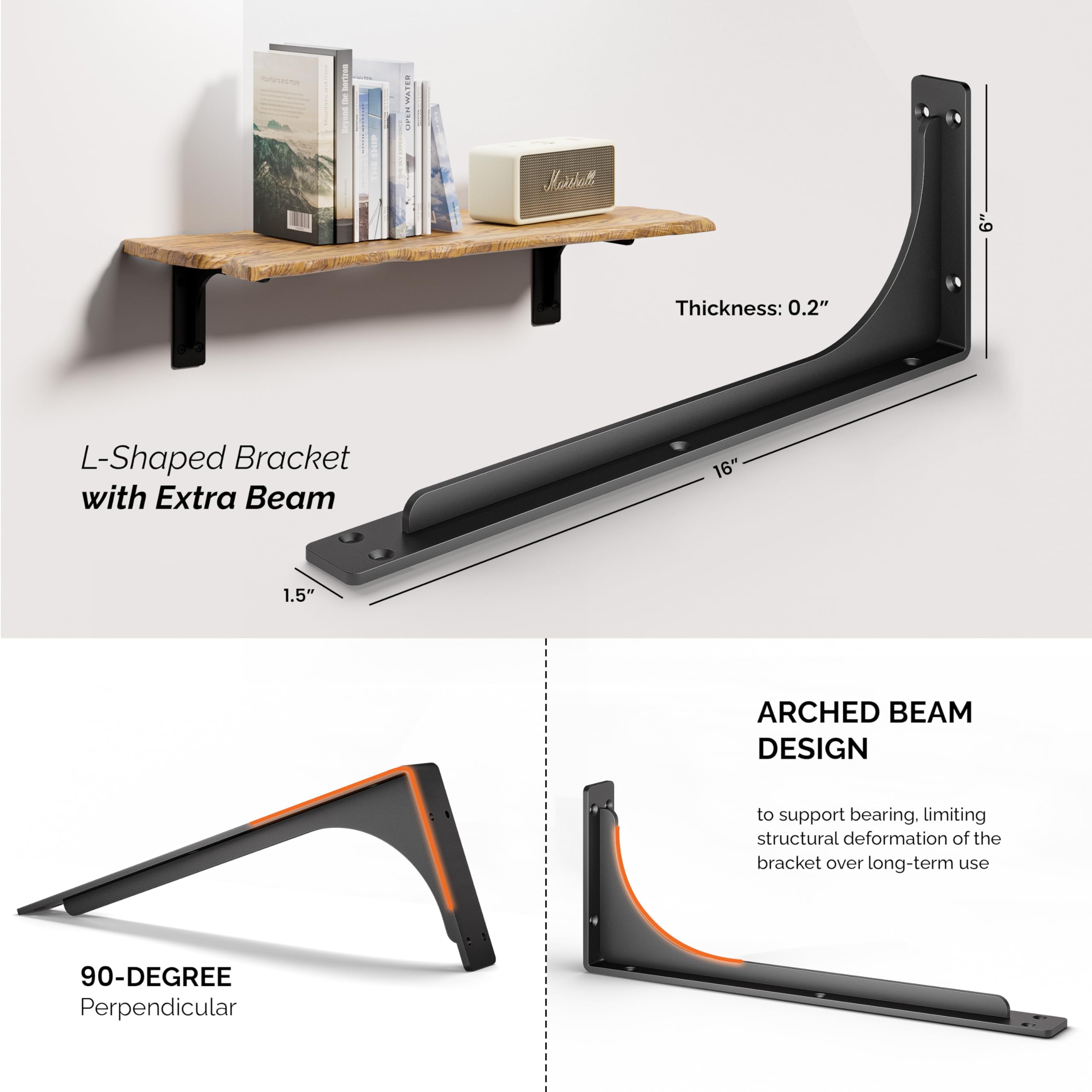 BATODA Floating Shelf Brackets - 4 Pack -2
