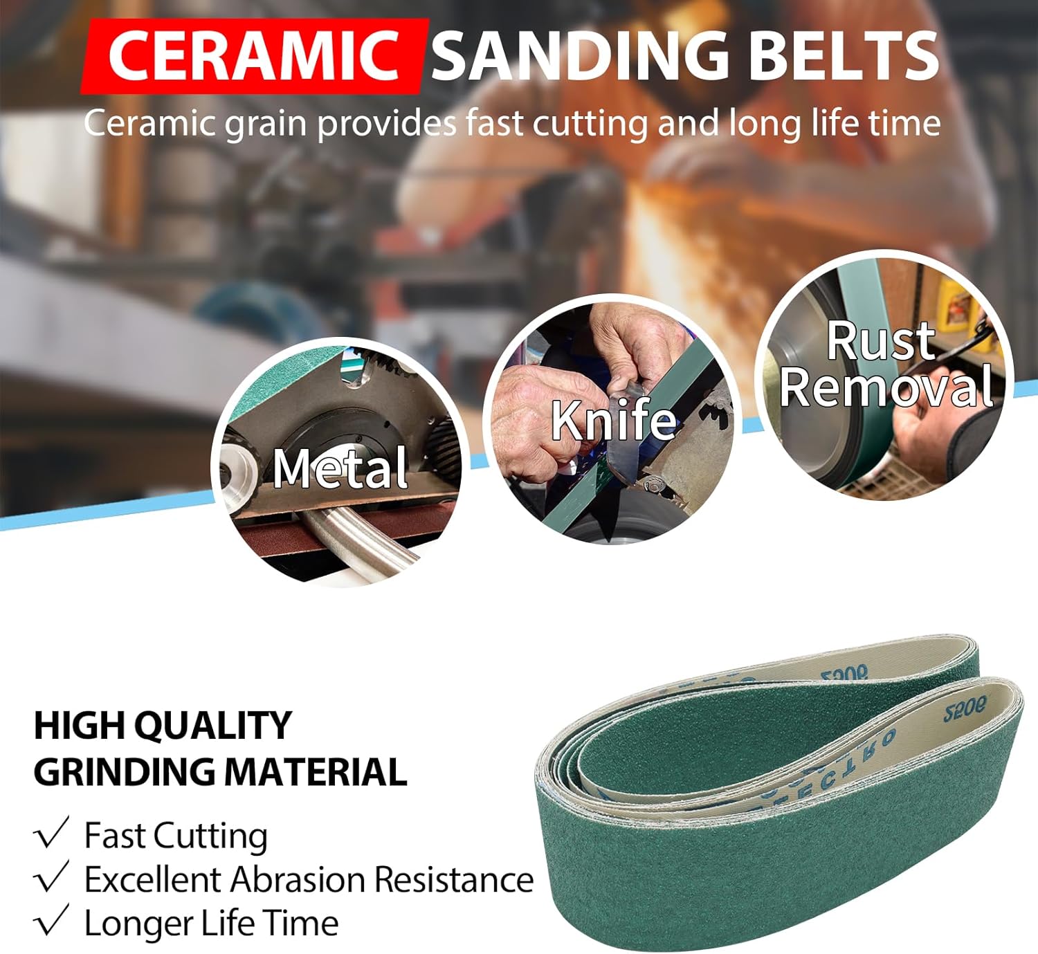 2 x 36 Inch Ceramic Sanding Belts, 2x36 Metal Grinding Sanding Belt 60/80/120/180/240/400 Grit, Sander Belt for Knife Making, Rust Removal, 6 Pack