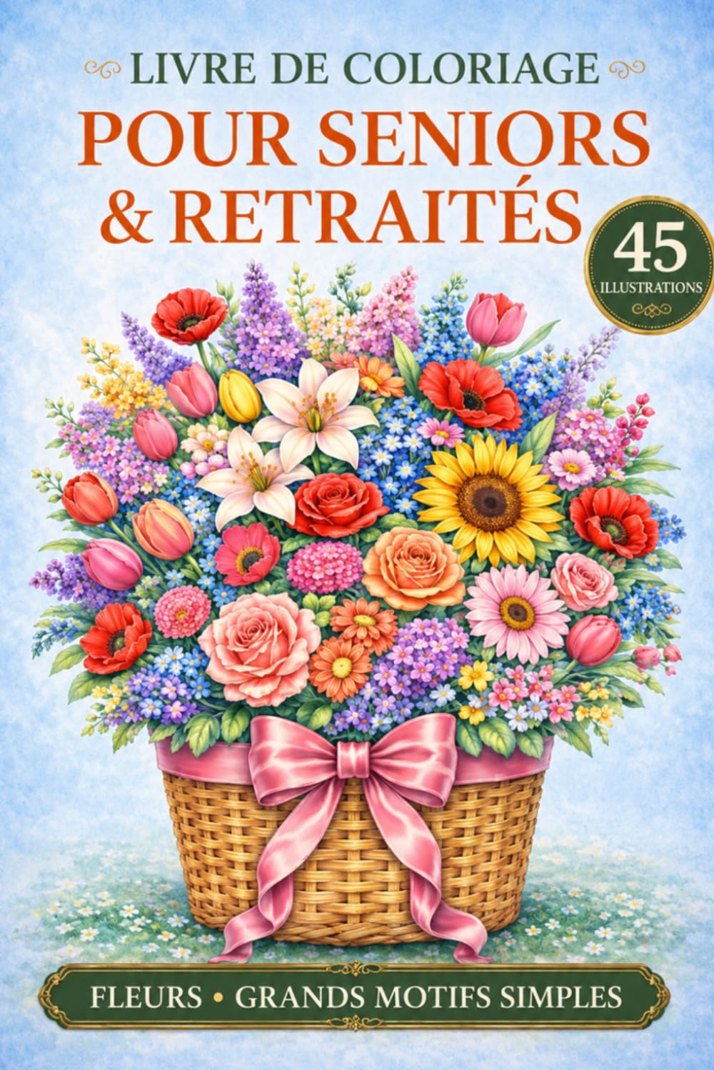 Livre de coloriage pour seniors & retraités: Fleurs – Grands motifs simples