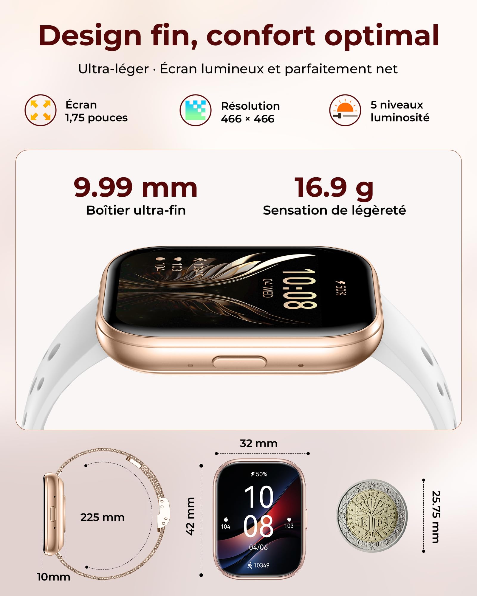 Iaret Montre Connectée Femme, Coffret Cadeau 4 Bracelets & Charm Papillon, Smartwatch écran 1,75", Appels Bluetooth, Suivi Fréquence Cardiaque SpO2 Sommeil, 120+ Modes Sport, Compatible iPhone Android