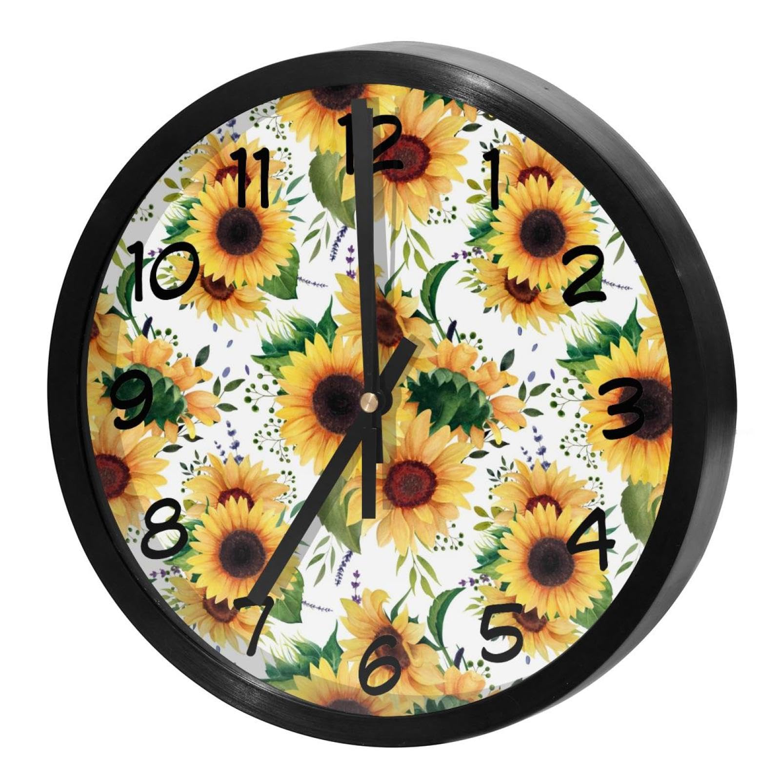 Horloge murale ronde aquarelle de tournesol pour illuminer votre cuisine