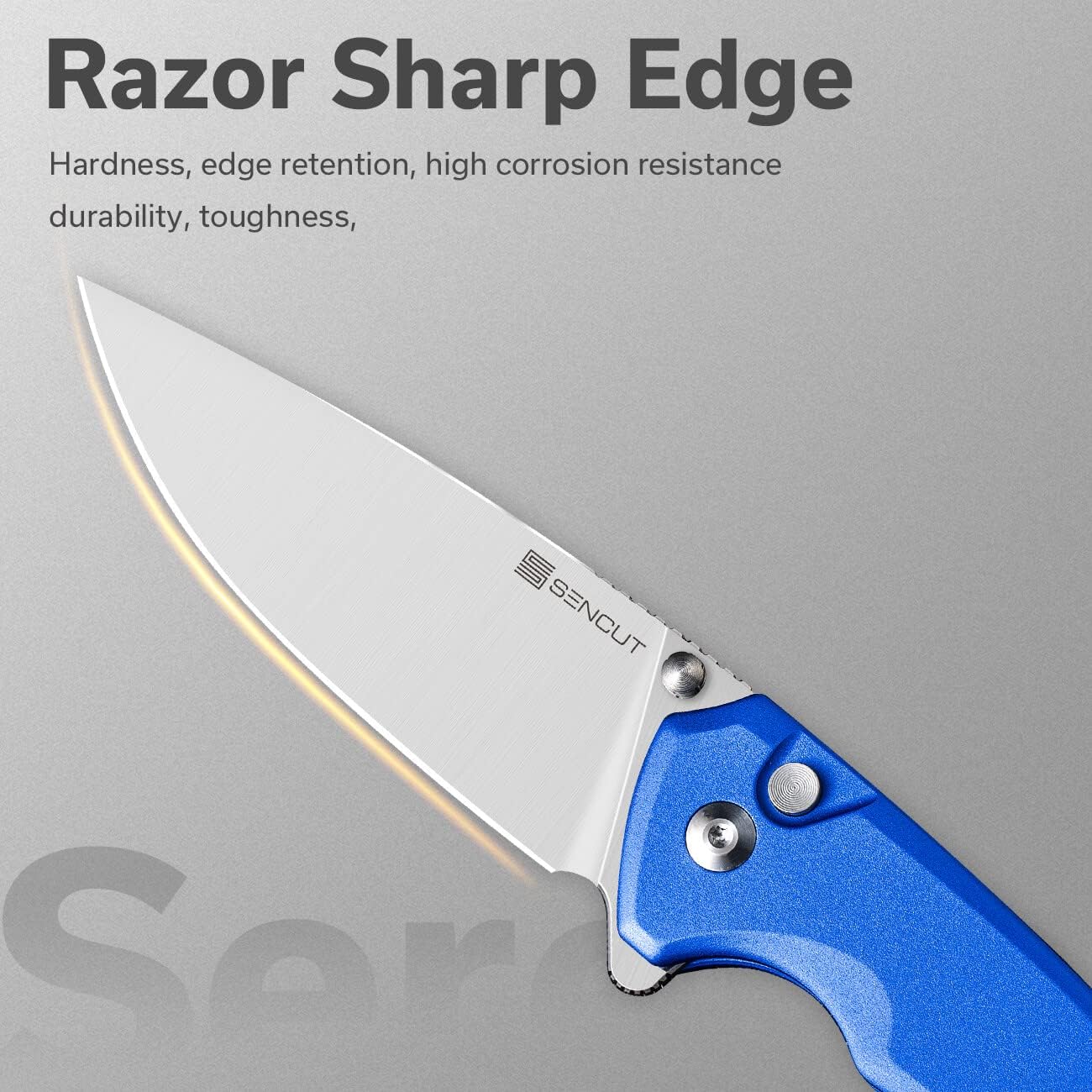 SENCUT Button Lock Pocket Knife for EDC, Serene Folding Knife, Thumb Stud & Flipper Opener, Aluminum Handle with 3.48" D2 Black Stonewashed Blade for Outdoor, Camping, Hunting S21022B-4 (Bright Blue)