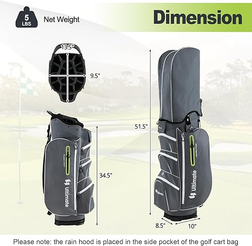 Miniatura 6 de GYMAX Bolsa de golf, bolsa de carrito de golf con divisor de 15 vías con 7 bolsillos con cremallera, 2 bolsillos de fieltro impermeables, bolsa de