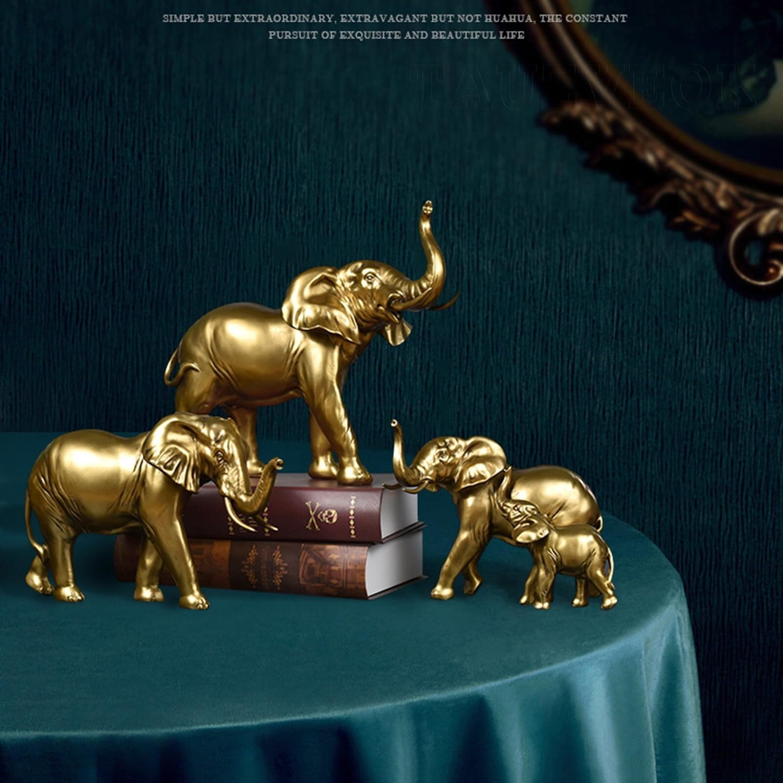 Regalos para Mujeres Decoración Elefantskulptur Gyllene Elefantstaty Decoración para estanterías(Elephant Small)