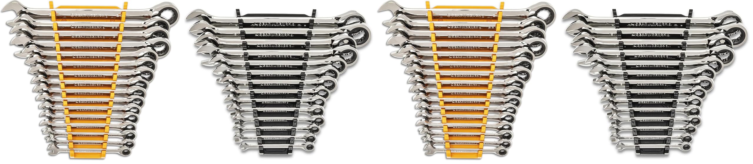 GEARWRENCH 30 Piece 12 Point Ratcheting Combination SAE/Metric (1/4-1 in., 8-24 mm) Wrench Set with Wrench Racks - 86702 (Pack of 2)