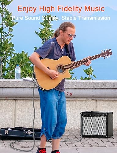 Miniatura 2 de Cable de instrumento de ángulo recto de 90 grados de 14 de pulgada de 0.250 in, cable de altavoz TS mono Jack compatible con guitarra, teclados,