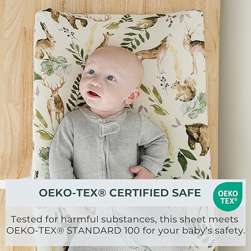 Miniatura 5 de Pobibaby - Paquete de 2 fundas para cambiador de primera calidad - Mezcla de algodón ultrasuave, elegante patrón de bosque, seguro y cómodo para el