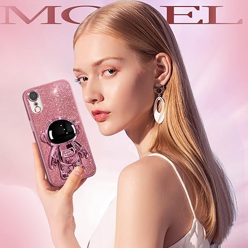 Miniatura 6 de Buleens Funda para iPhone XR Astronauta, fundas transparentes para iPhone XR con papel brillante y soporte de astronauta, para mujeres y niñas,
