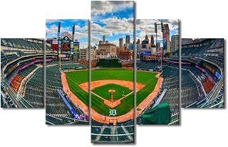 Large Wall Art Native American Decor Park Stadium Pictures USA Baseball Field Skyline Paintings 5 Pcs Canvas Artwork Home Decorations Canvas Wall Art for Living Room Fans Gift Ready to Hang(60"Wx40"H)