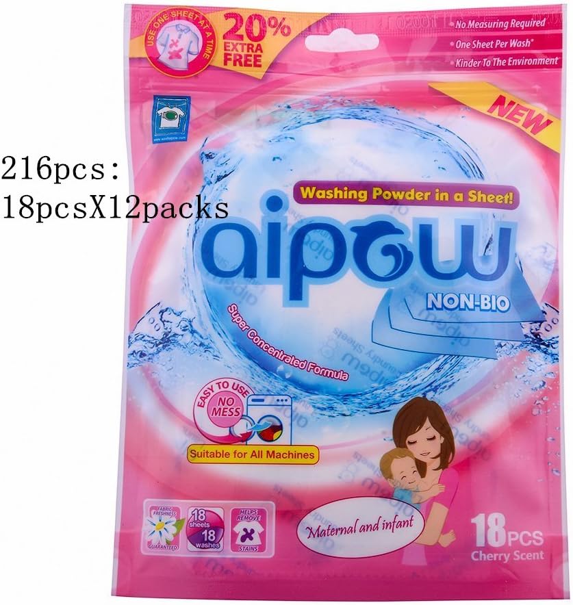 Aipow Convenience Travel Natural Fragrance Laundry Podwer Sheet Soda (Mother and child, 216 pieces : 18 pieces X 12)