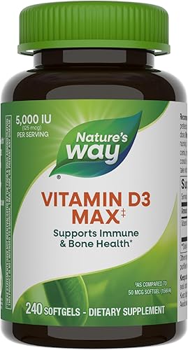 Nature's Way Vitamina D3 Max**, vitamina D3 de alta potencia, apoya huesos y dientes saludables*, apoya la salud inmunológica*, 5000 UI (125 mcg)