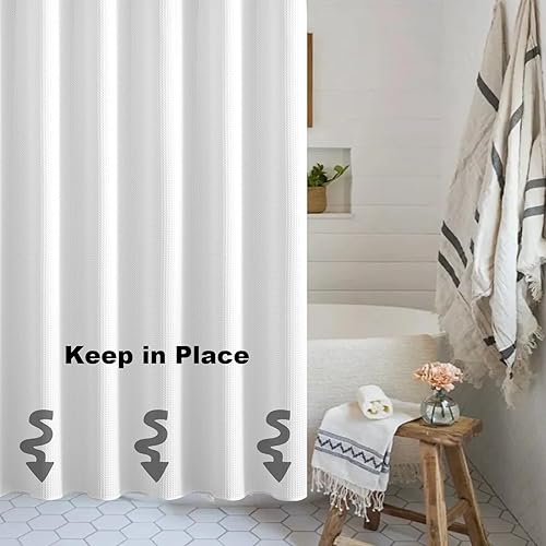 Miniatura 5 de Cortina de ducha de punto gofre blanco, juego de cortina de ducha impermeable para hotel, tela de poliéster de lujo, cortinas de baño resistentes