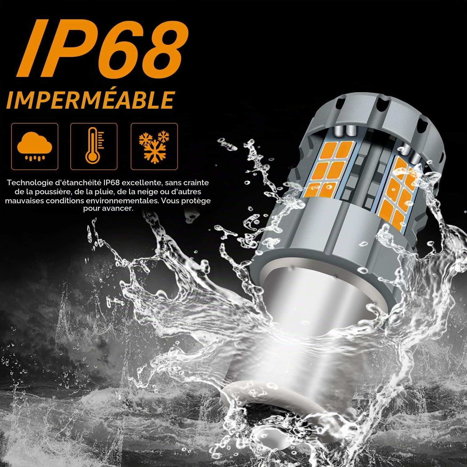2Pcs PY21W 1156 7507 BAU15S Ampoule de clignotant LED, Sans erreur CANBUS Ampoule de Remplacement Anti Hyper Flash 300% Super Lumineux Ambre 30-SMD 25W 4000LM