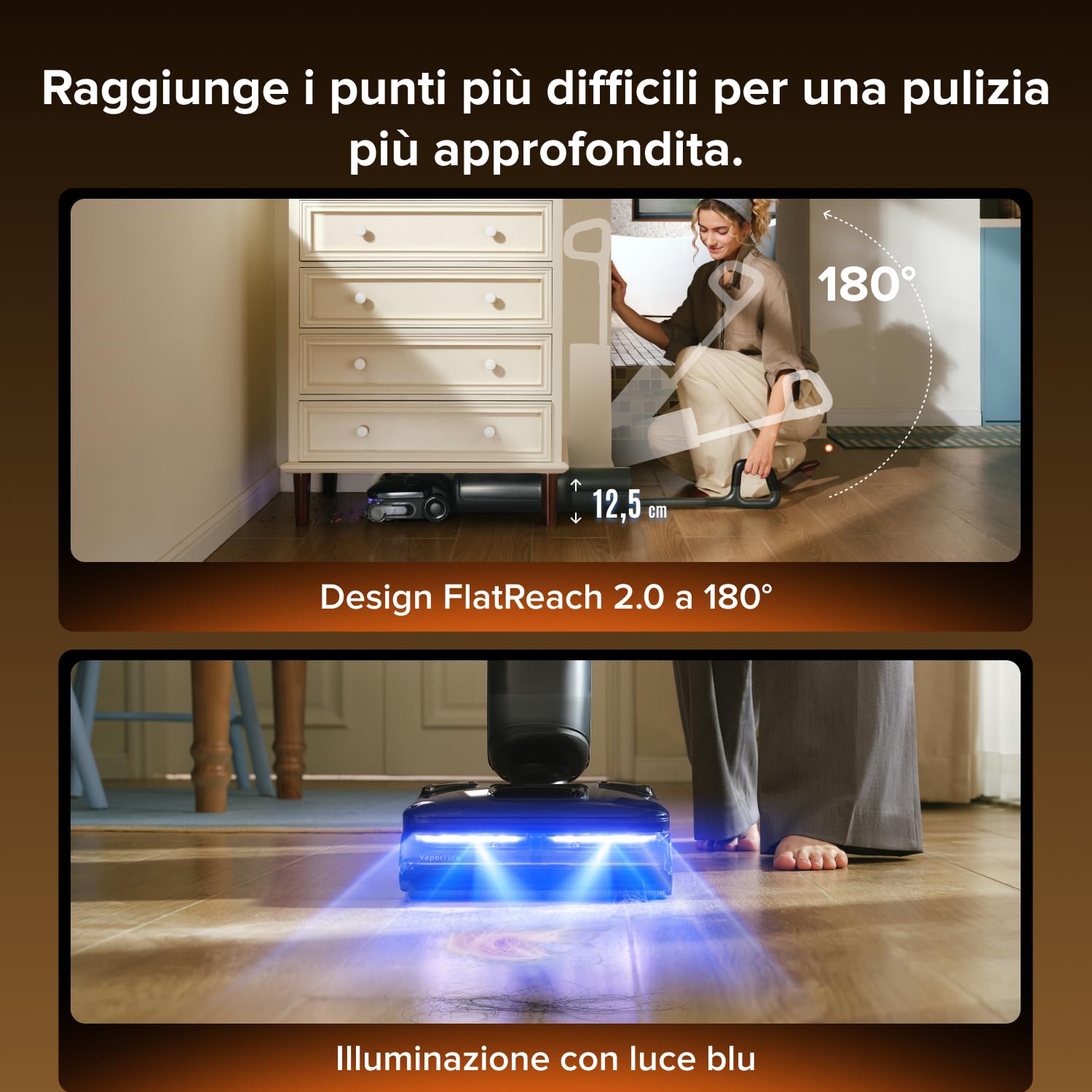 roborock F25 Steam Aspirapolvere Lavapavimenti a Vapore Senza Fili | Aspirazione 25 kPa,Lavaggio ad Alta Temperatura 95°C, Snodabile a 180° Piatto, Autonomia 80 Min,Anti-groviglio capelli