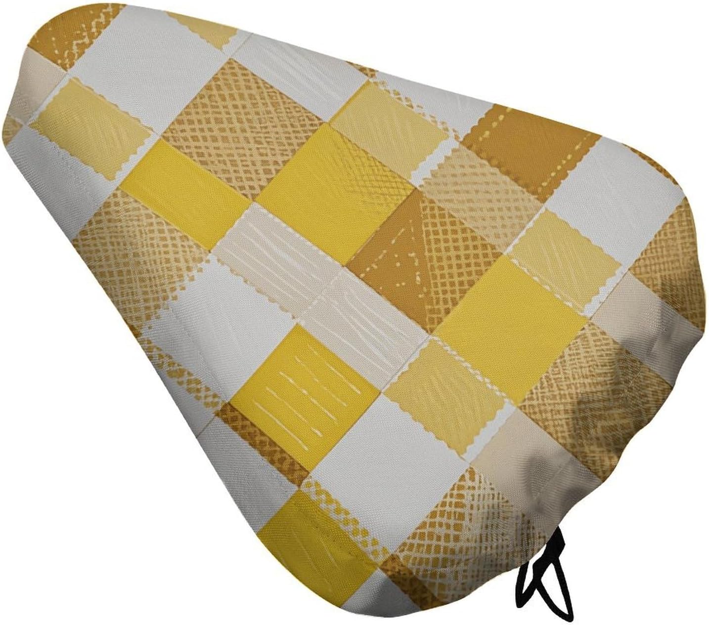 White and Yellow Bike Seat Cushion Waterproof Road Bike Seat Cover for Women Men Comfort Bicycle Seat Rain Cover with Drawstring Padded Mountain Bikes Saddle Fit for Exercise Stationary Bikes