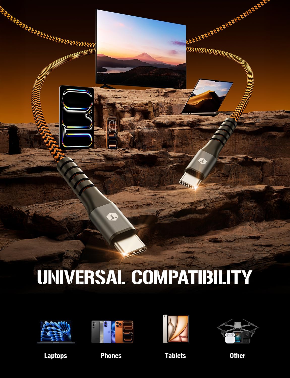 ToughTested Cavo da USB C a USB C da 1,8 m, cavo di ricarica in nylon a doppio intrecciato, ricarica e sincronizzazione rapida da 3 A, cavo di ricarica di tipo C per Android, iPhone 15/16/17