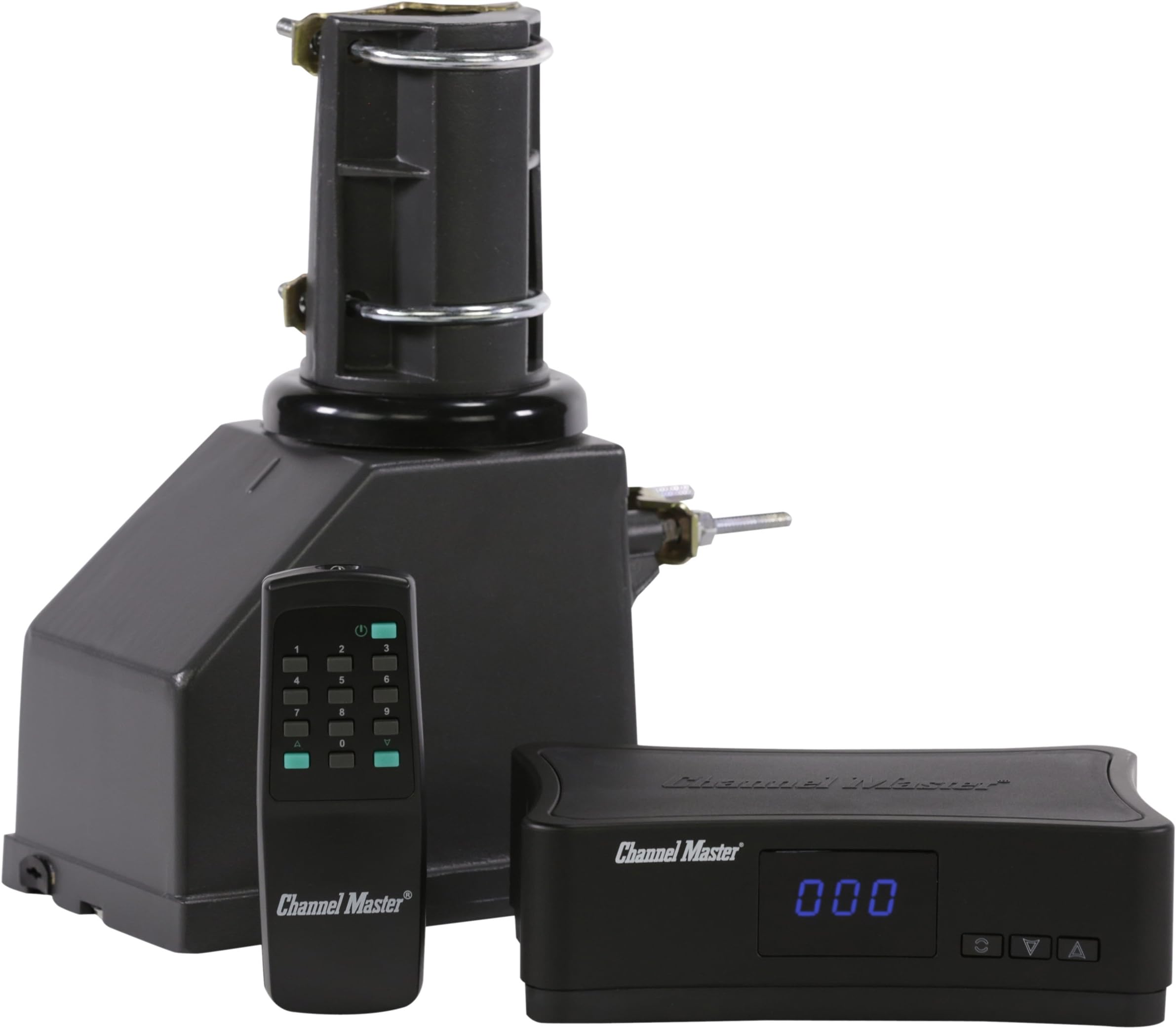 Antenna Rotator System – Heavy-Duty Outdoor Drive Unit, Indoor Control Box, Rotates Preset Positions from 0° to 360°, Supports TV Antennas and Ham Radio Mounting Poles/Masts up to 1.75" Diameter