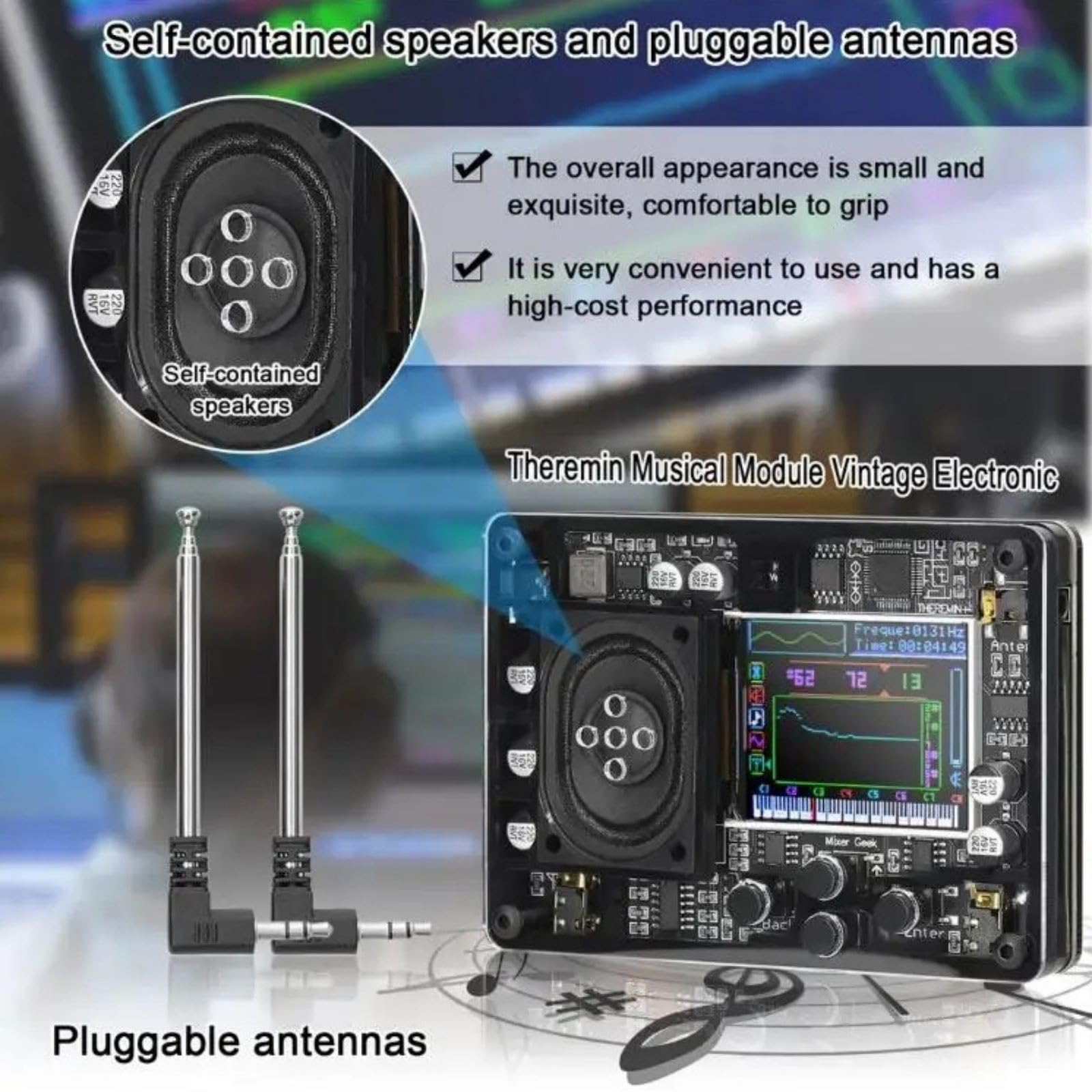 Módulo musical Theremin con pantalla HD a color, altavoz integrado con antena desmontable, voces ajustables para principiantes