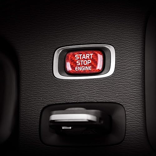 MissBlue Etiquetas engomadas del botón de la llave de ignición del coche de la fibra de carbono real para Volvo, ajuste de la cubierta del botón de