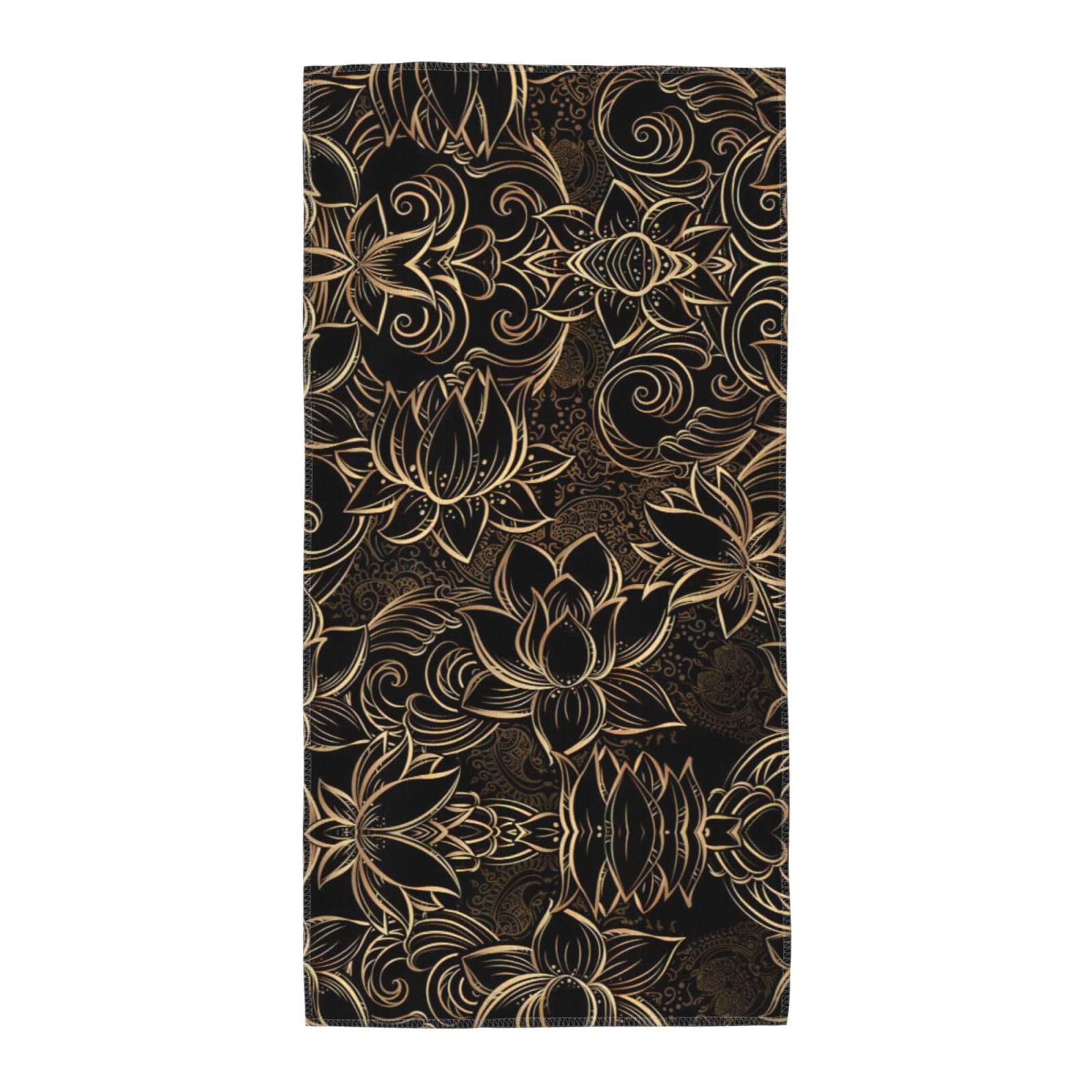 SDEGTHO Boho Gold Lotus Flowers Soft Absorbent Long Towel For Gym Sports Picnic Leisure Use