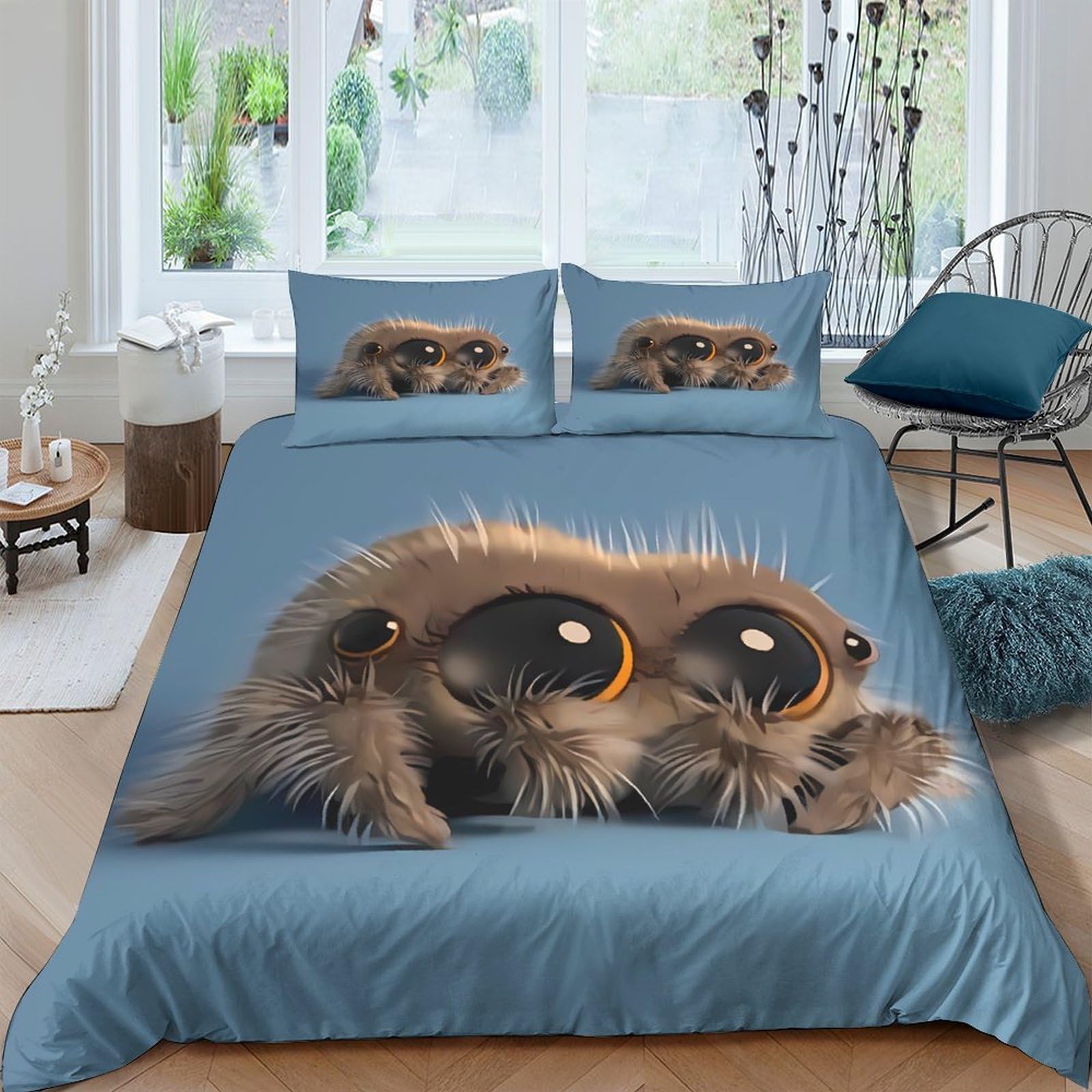Ctjqhvkz Style-8 3D Printed Cute Spider Eyes Fitted Sheet Microfiber Soft Blue Cartoon Mattress Cover For Bedroom Dorm Decor Single（135X200cm）