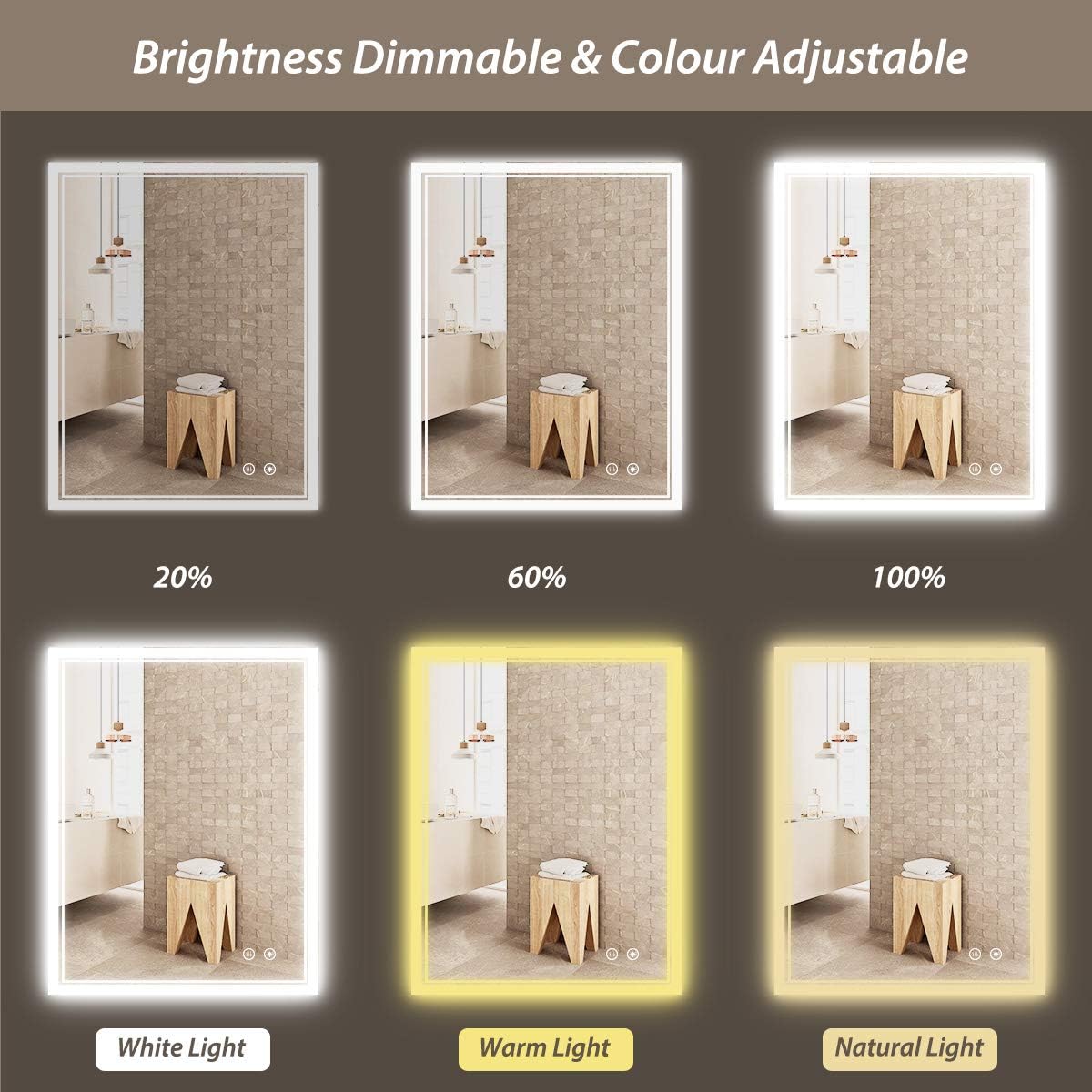 Review TokeShimi LED Bathroom Mirror with Lights 36 X 28 inch Frontlit and Backlit Decor 3-Color Vanity Make-up Mirror with Light Anti-Fog & Dimmer Touch Switch Adjustable Lights Mounted Fashion Waterproof