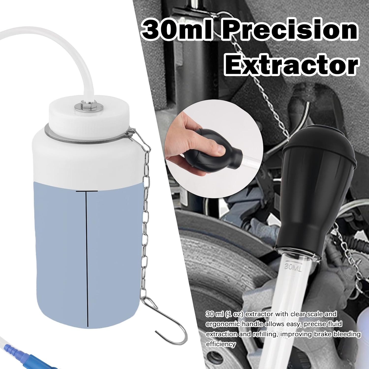 Brake Bleeder Kit One Way Check Valve,Brake Fluid Bleeder Kit with 1L Brakes Bleeders Bottle & 30ml Fluid Extractor,Universal Brakes Bleeding Kits for Braking Fluids Replacement