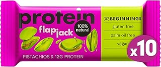 The BEGINNINGS Protein Flapjack Pistacja – 10 x 60 g (600 g) – bezglutenowy, wegański baton musli proteinowy owsiany