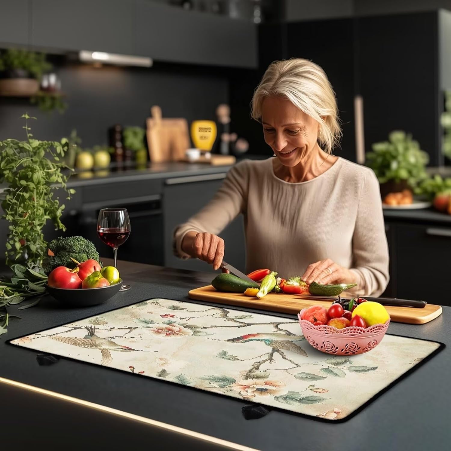 Stove Top Covers for Electric Stove, 29x 21Inch Top Stove Cover for Glass Ceramic Stove Top, Heat Resistant Cooktop Cover, Dish Drying Mats, Hummingbird Flower